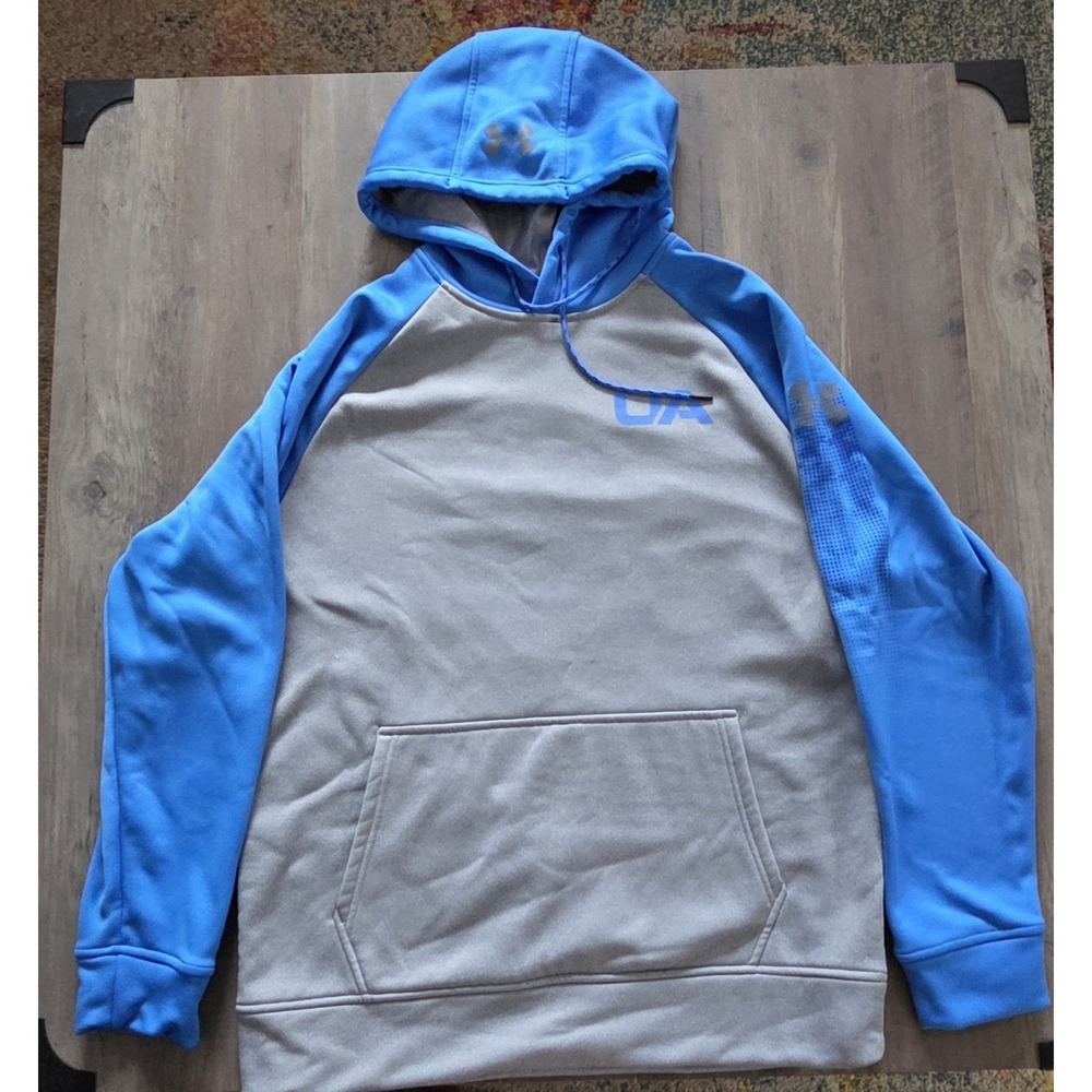 Under Armour Gray & Blue Loose Fit Coldgear Pullover Hoodie Men M